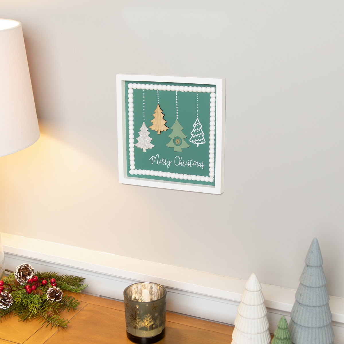35771128 9.5 x 9.5 in. Merry Christmas Trees Framed Wall Art