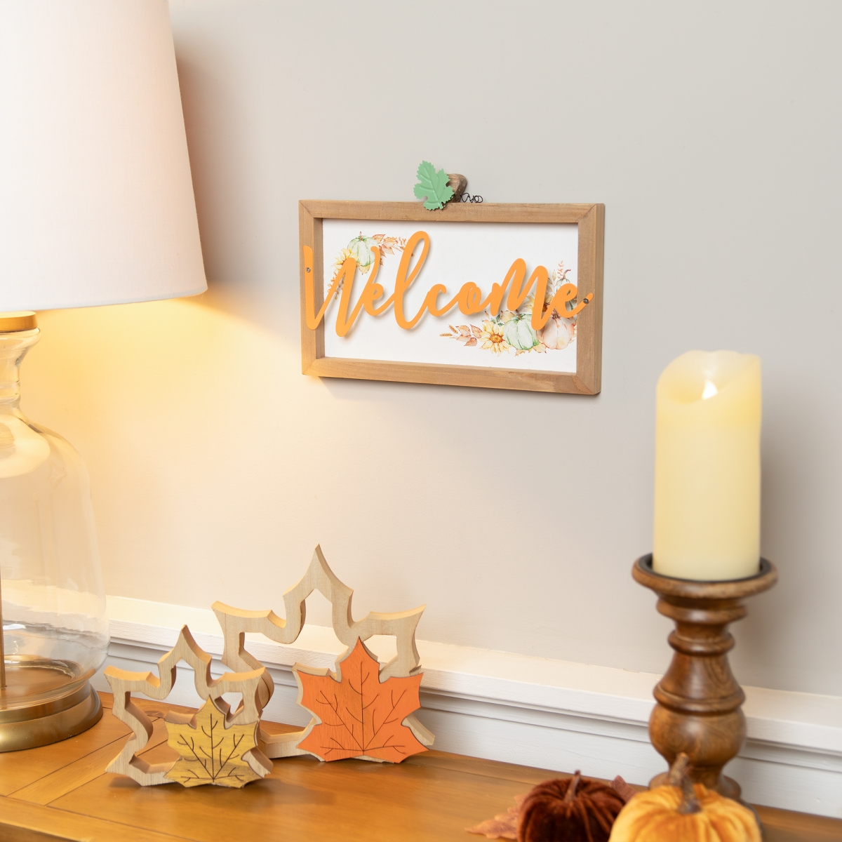 Picture of Northlight 35771132 11 in. Pumpkins & Sunflowers Welcome Fall Harvest Wall Sign