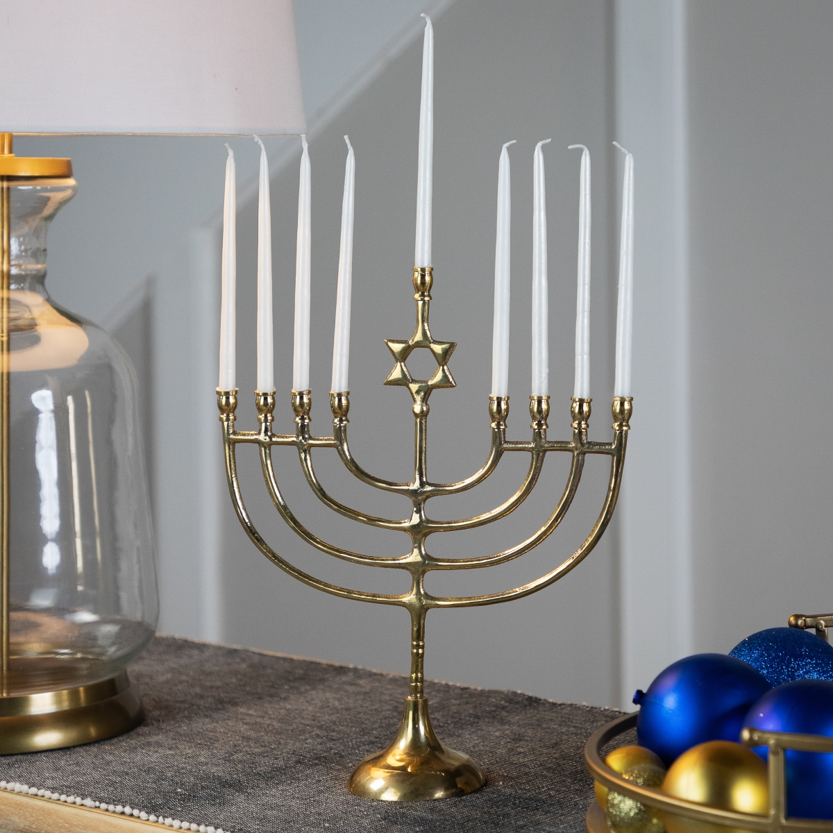 Picture of Northlight 35769886 12 in. Star of David Smooth Slim Hanukkah Menorah - Brass