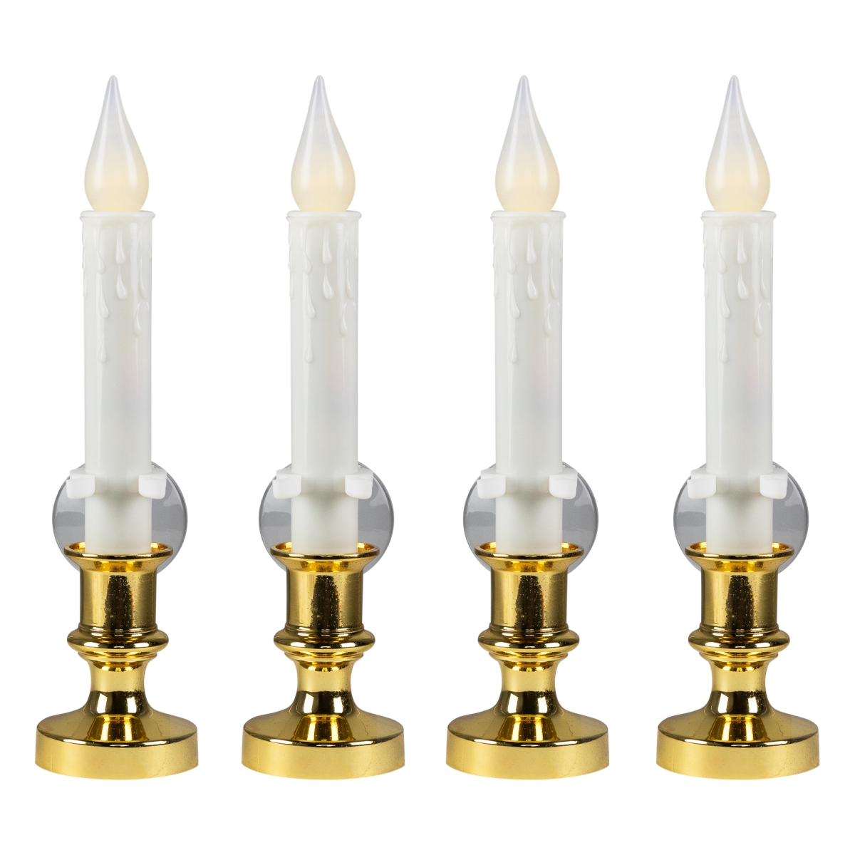 Picture of Northlight 35838581 8.5 in. Pre-Lit White & Gold LED Flickering Window Christmas Candle Lamp - Set of 4