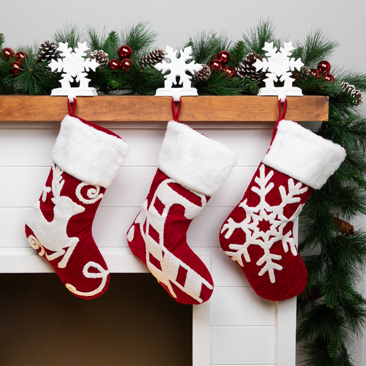 Picture of Northlight 35768028 Reindeer & Snowflake Embroidered Christmas Stockings - 20 in. - Set of 3