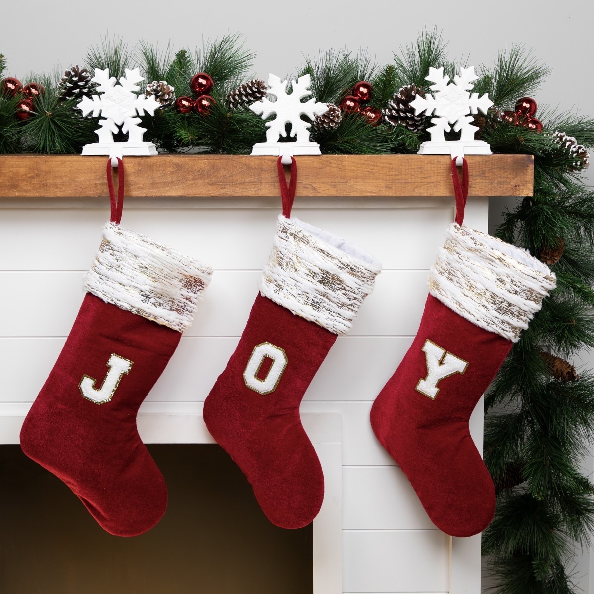 Picture of Northlight 35768029 Velvet JOY Christmas Stockings - 20 in. - Red - Set of 3