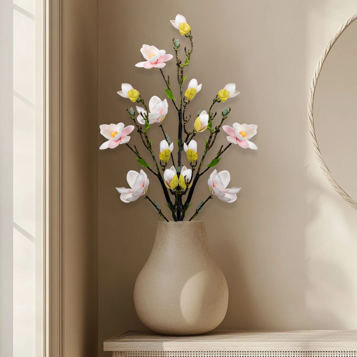 35835144 Magnolia Artificial Floral Sprays, White & Pink - 33 in. - Set of 4