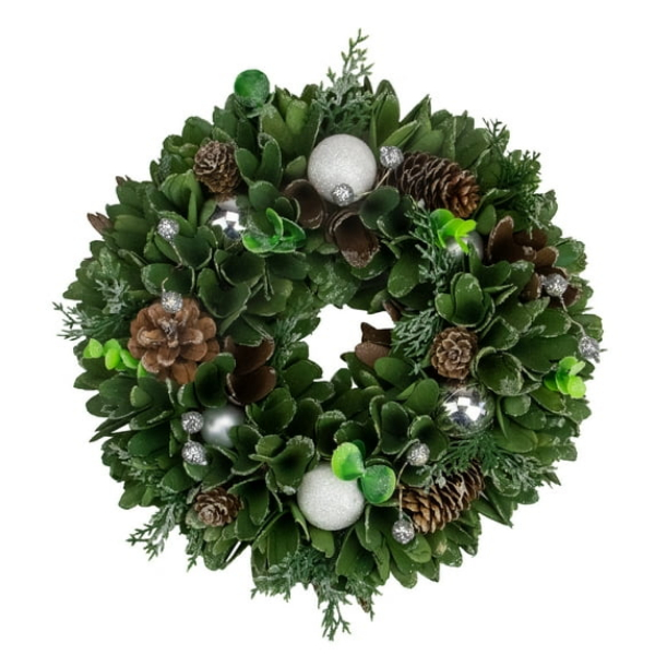 Picture of Northlight 34300480 14 in. Unlit Artificial Christmas Wreath with Pine Cones & Ornaments&#44; White