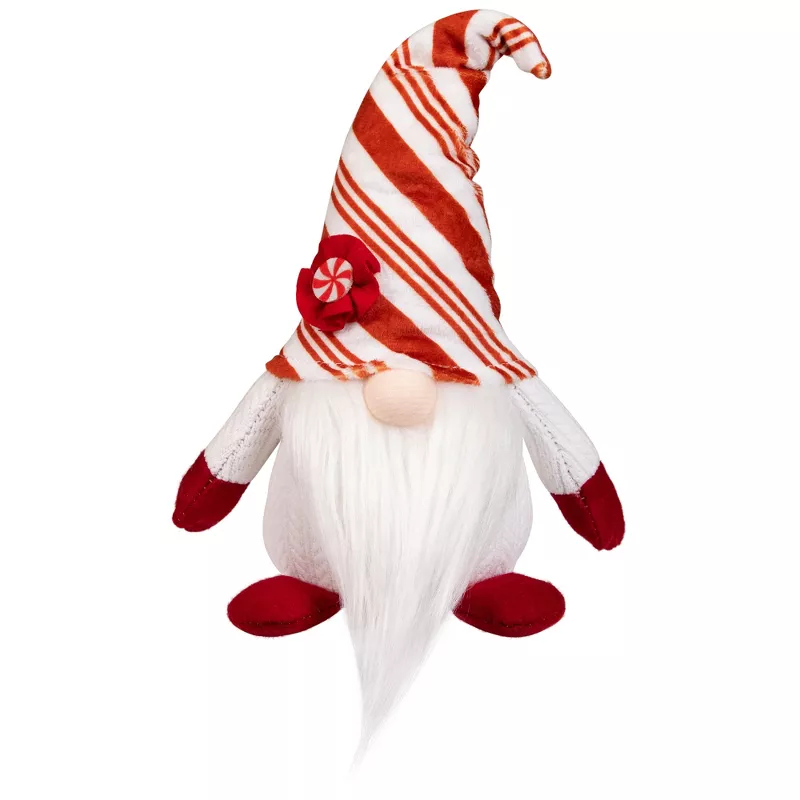 35847891 10 in. Peppermint Candy Plush Gnome Christmas Decoration, Red