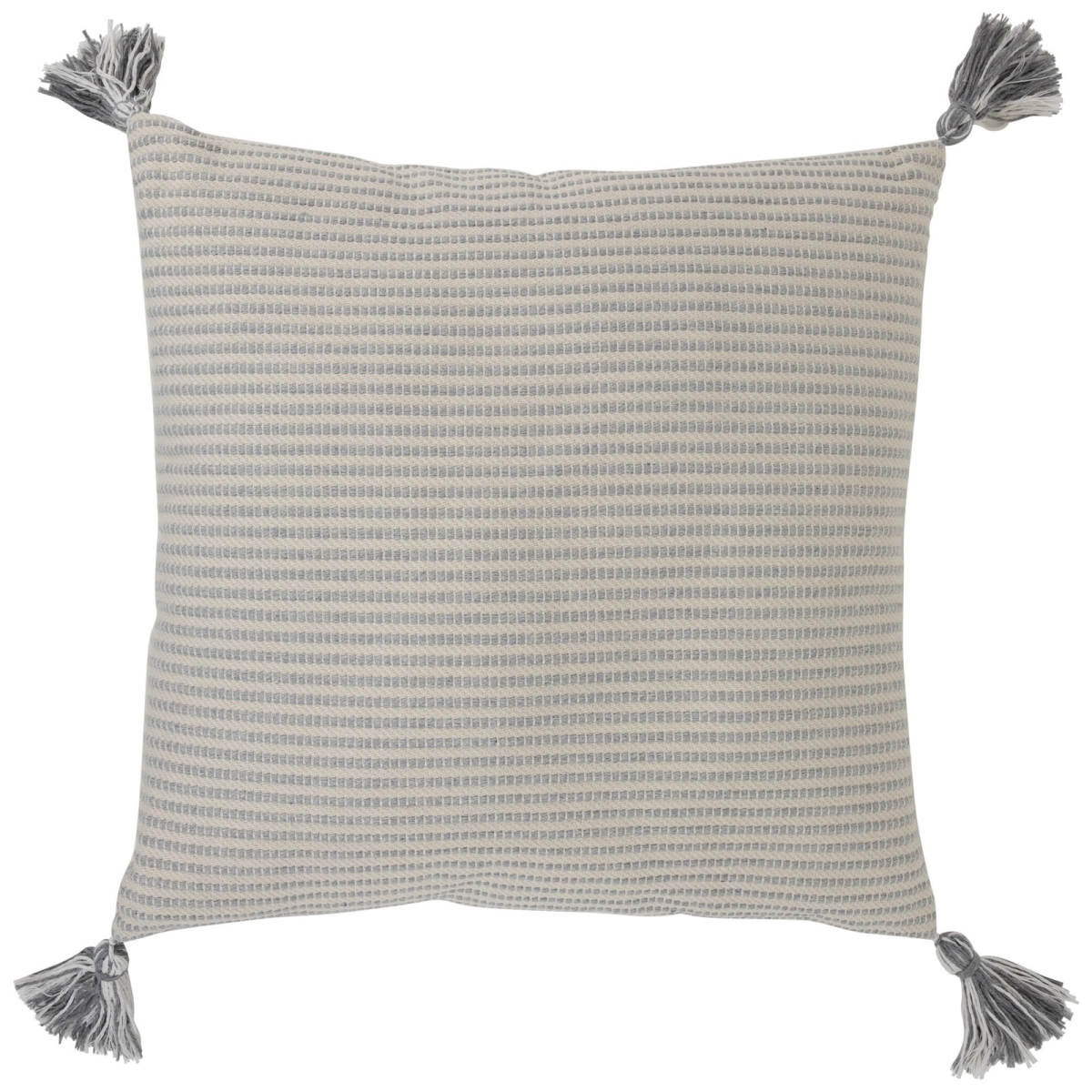34865465 18 in. Double-Sided Striped & Solid White Square Woven Throw Pillow with Tassels, Green