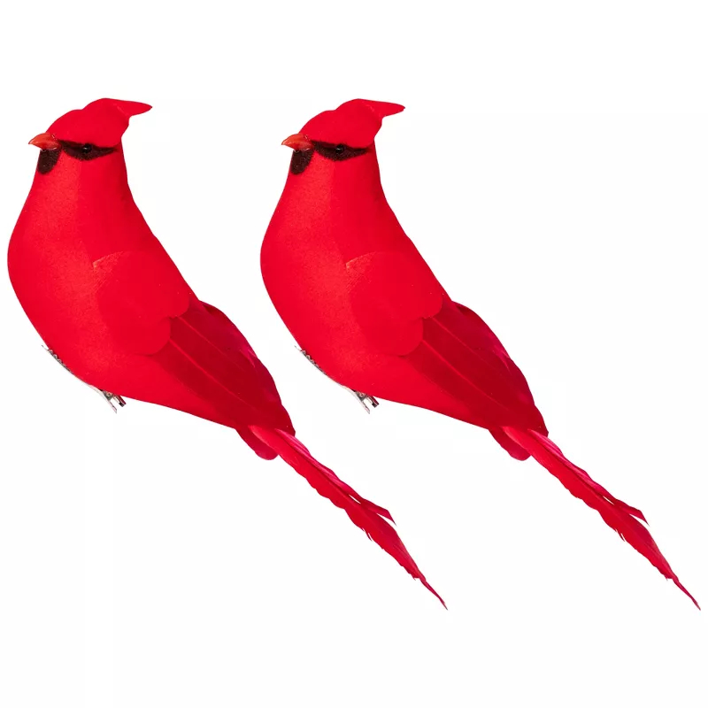 35849140 8 in. Cardinal Clip-on Christmas Ornaments, Red & Black - Set of 2