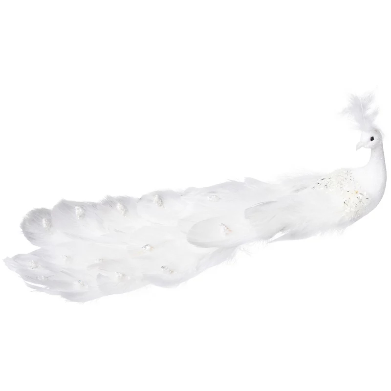 35849141 14 in. Glittered Peacock Clip-on Christmas Ornaments, White