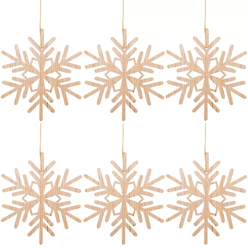 35849180 4.75 in. Snowflake Cut-Out Natural Wood Christmas Ornaments, Brown - Set of 6