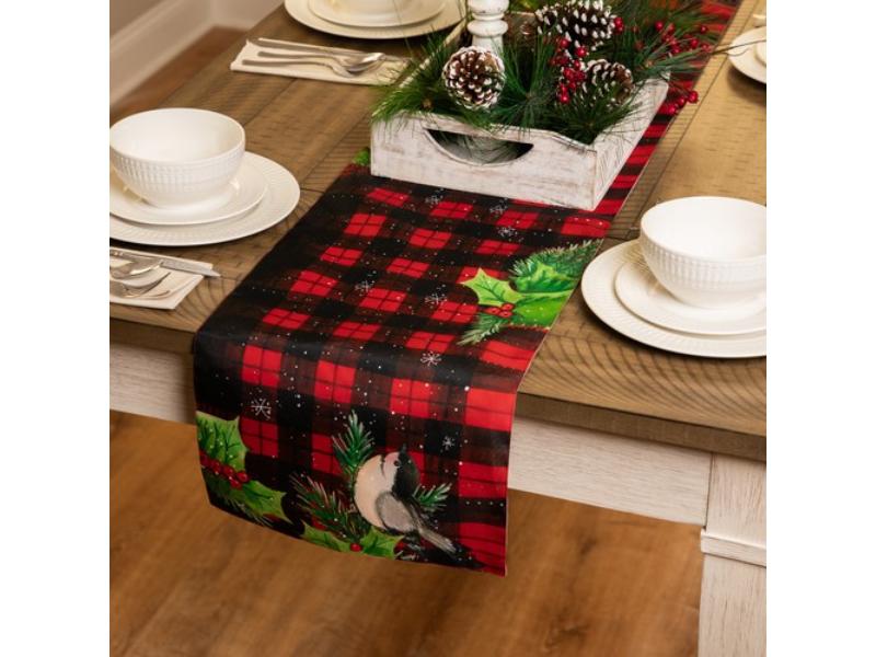 36231558 72 x 12 in. Plaid with Holly & Berries Rectangular Christmas Table Runner, Multi Color