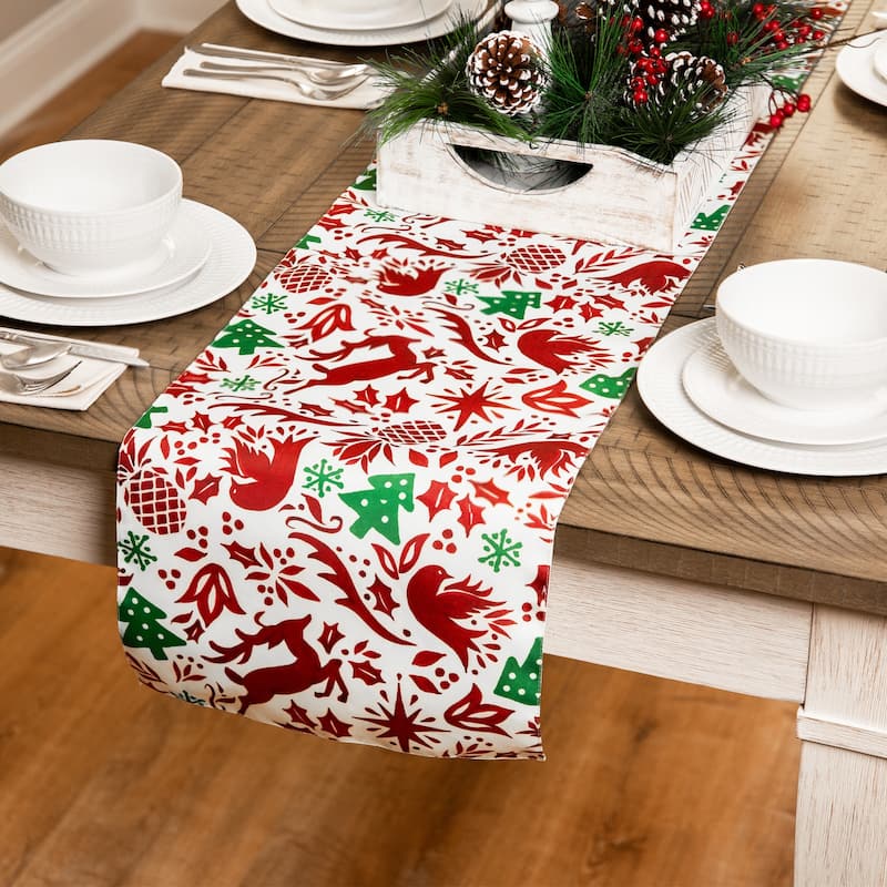 36231560 72 x 12 in. Reindeer & Doves Rectangular Christmas Table Runner, Red