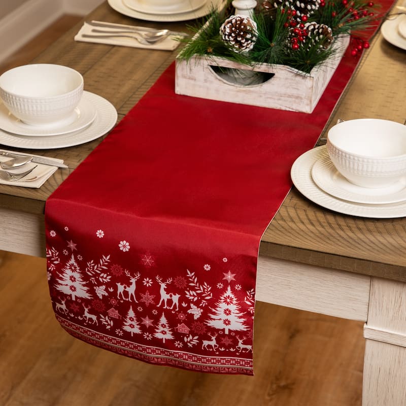 36231580 90 x 14 in. Reindeer & Snowflakes Rectangular Christmas Table Runner, Red
