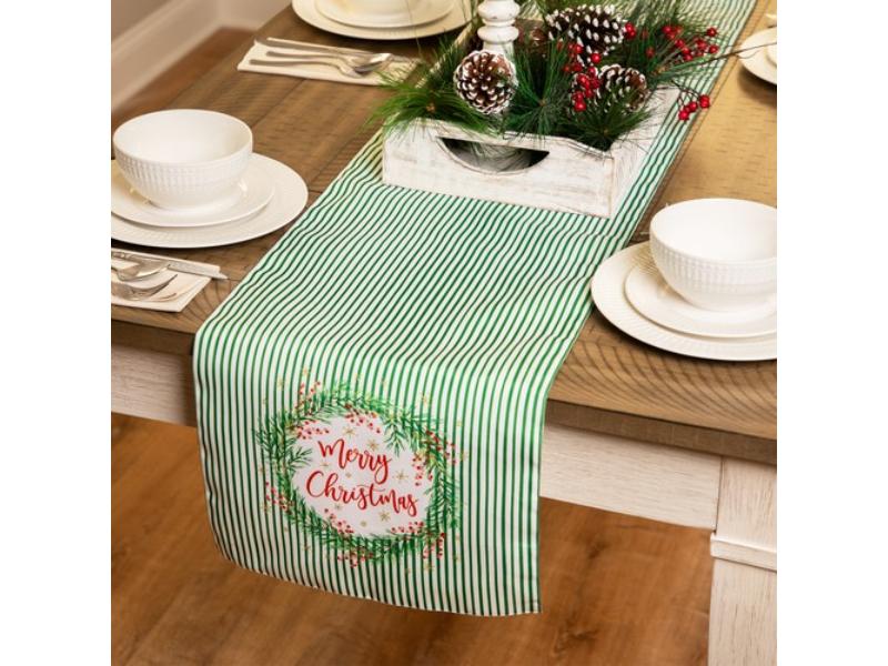 36231581 90 x 14 in. Striped Merry Christmas Rectangular Table Runner, Green