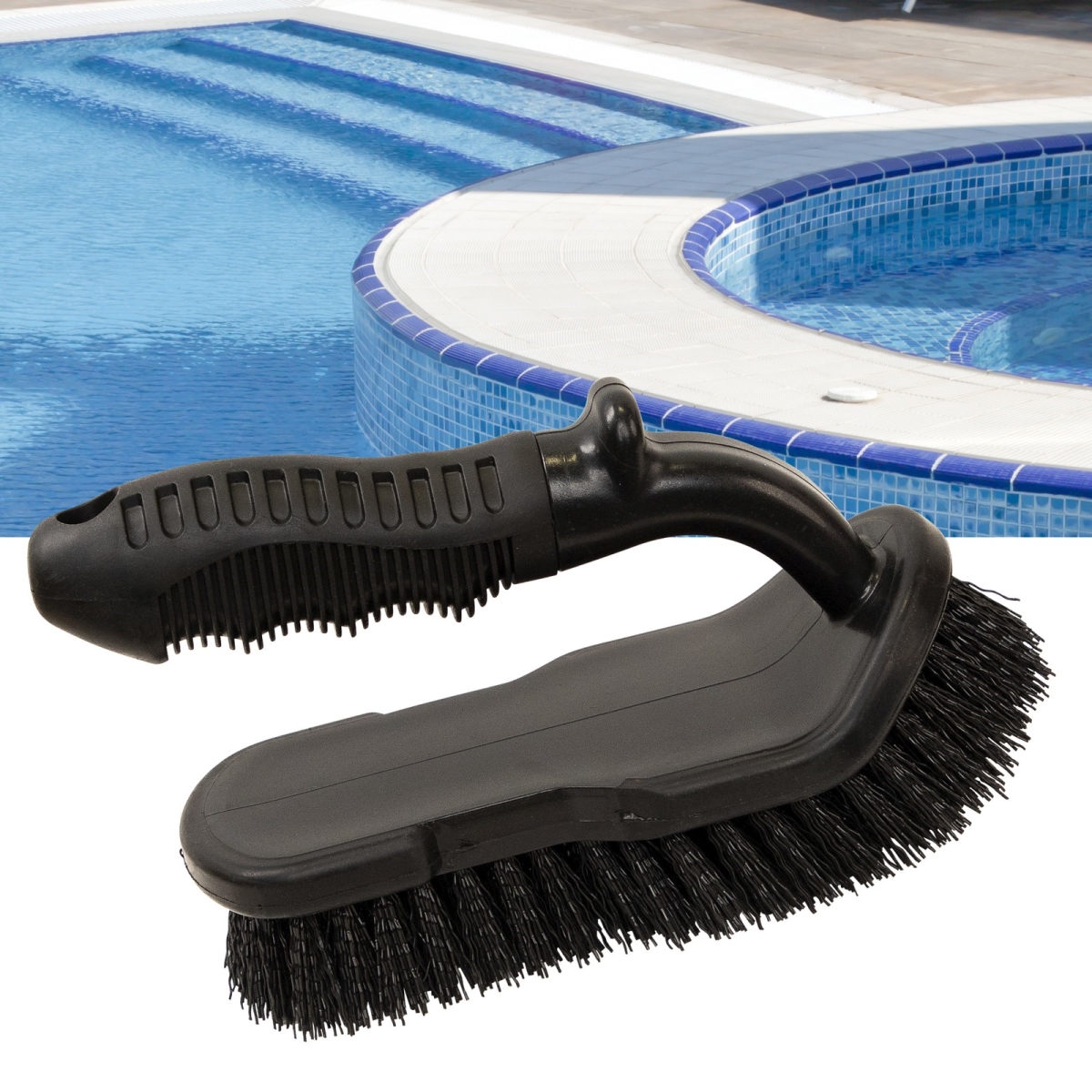 36237600 8 in. Large Hand-Held Swimming Pool Scrub Brush with Bumper, Black