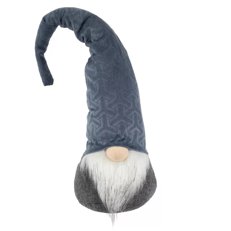 35352713 18 in. Standing Christmas Gnome with Patterned Hat Figure, Blue