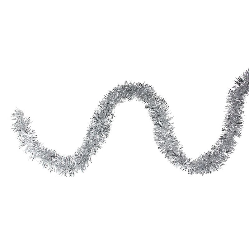 36233130 25 ft. x 3 in. Artificial Shiny Tinsel Christmas Garland, Silver