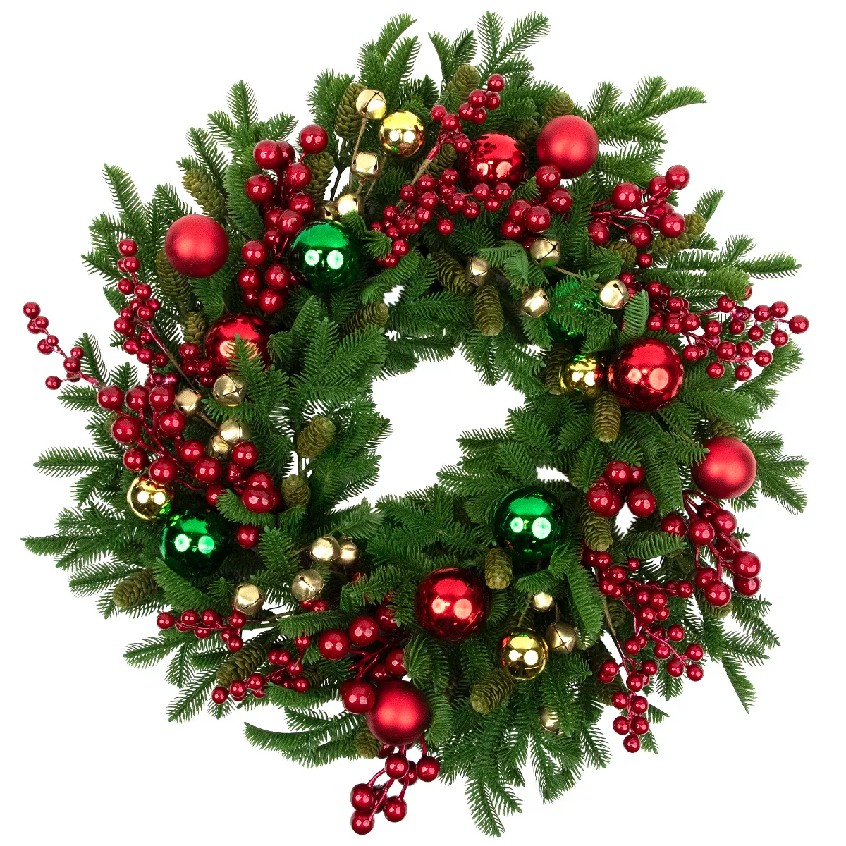 35848826 Pine with Ornaments & Berries Artificial Christmas Wreath - 24 in. - Unlit - Green