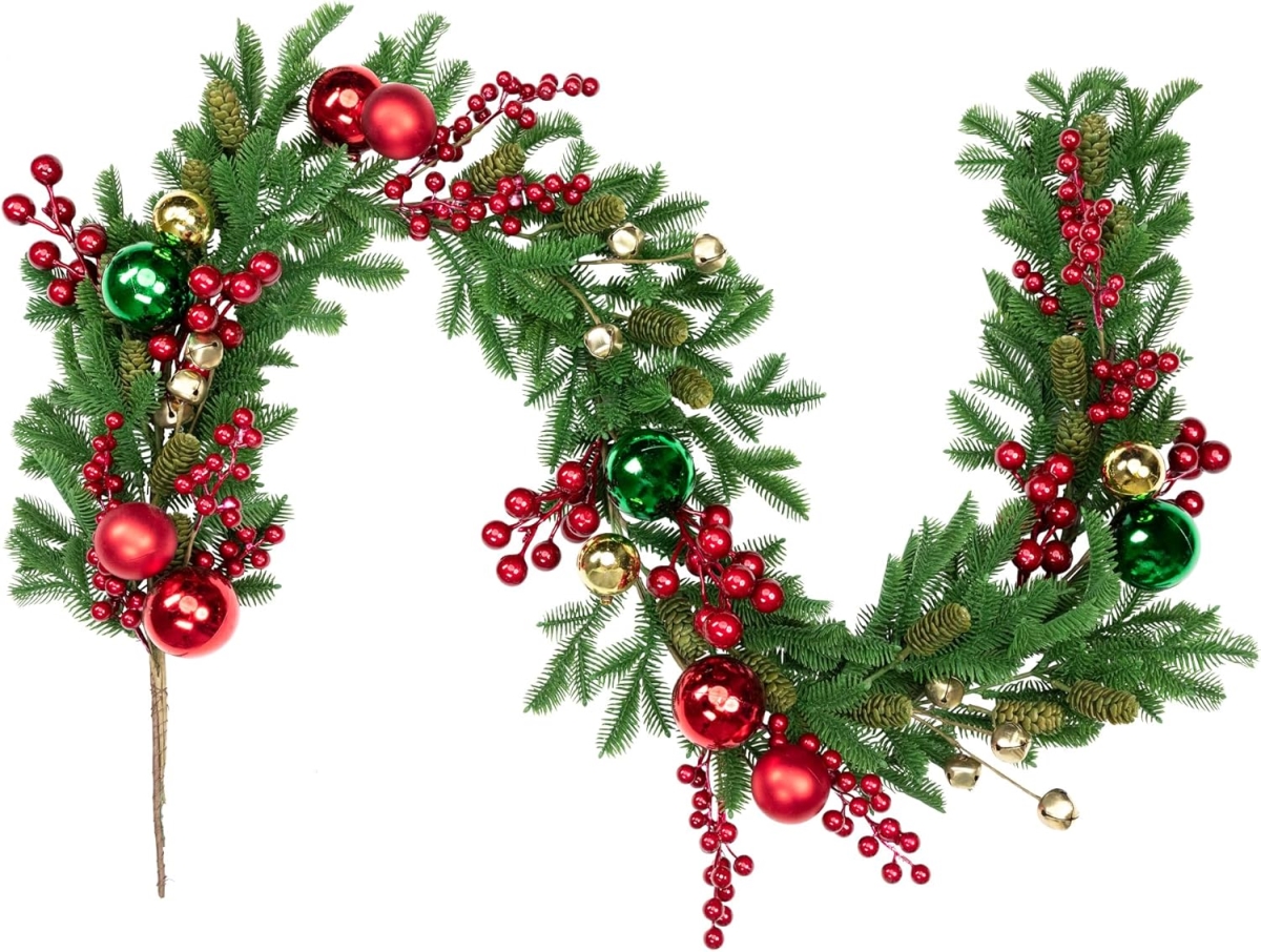 35848827 Pine with Ornaments & Berries Artificial Christmas Garland - 5 ft. - Unlit - Green