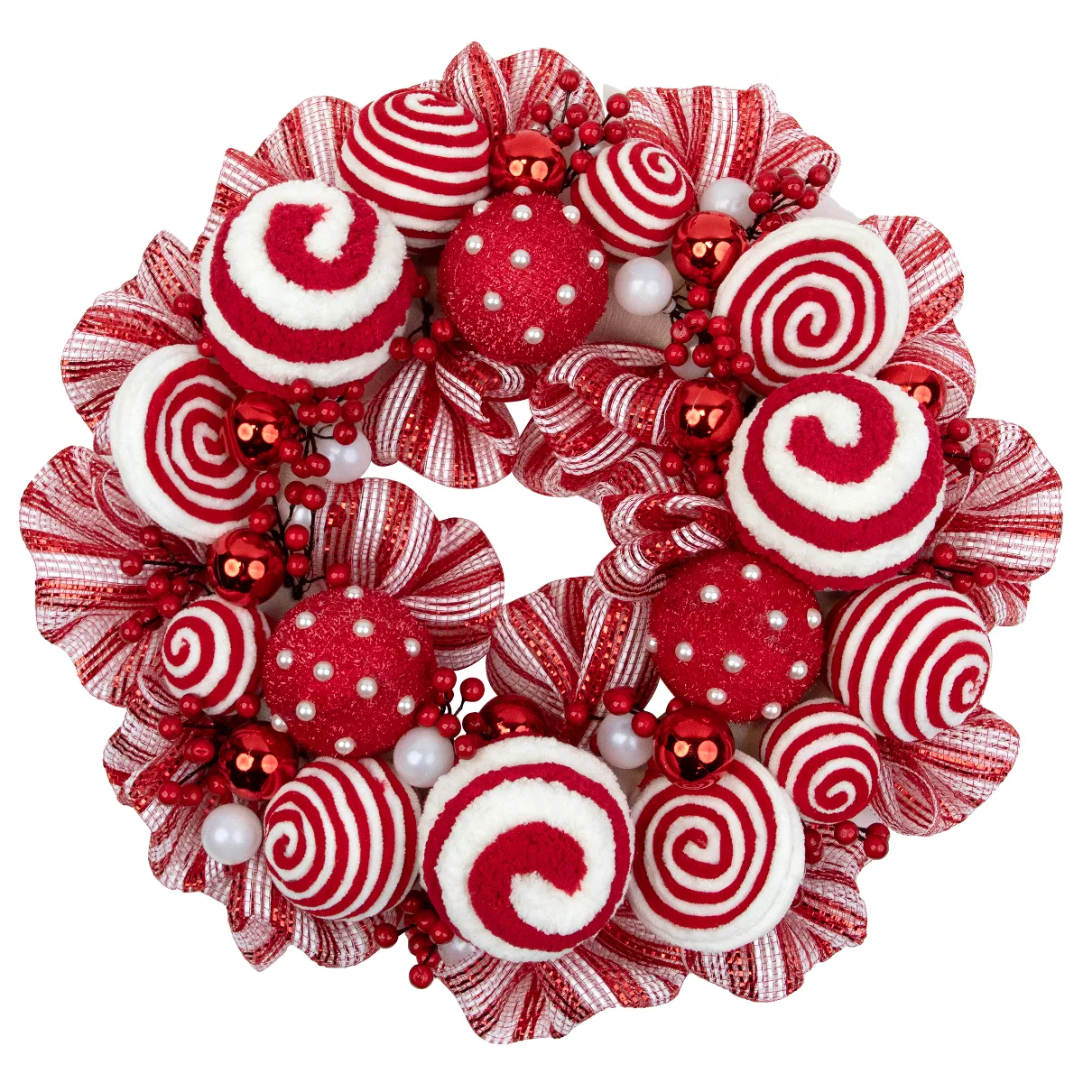 35848846 Peppermint & Berries Christmas Wreath - 20 in. - Unlit - Red