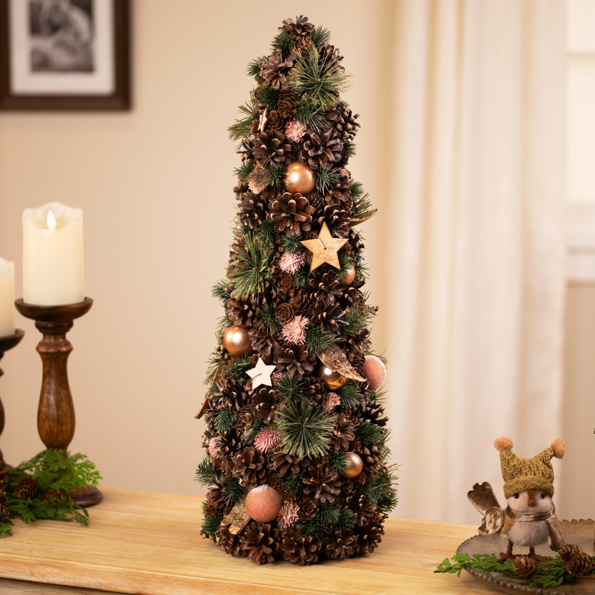 35849193 Pinecone & Tree Bark Artificial Christmas Decoration - 24 in. - Brown