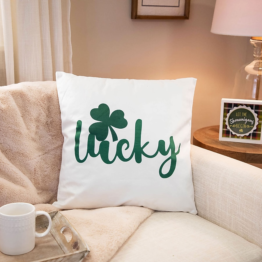 35767455 17 x 17 in. Lucky Shamrock St. Patricks Day Square Throw Pillow - White & Green