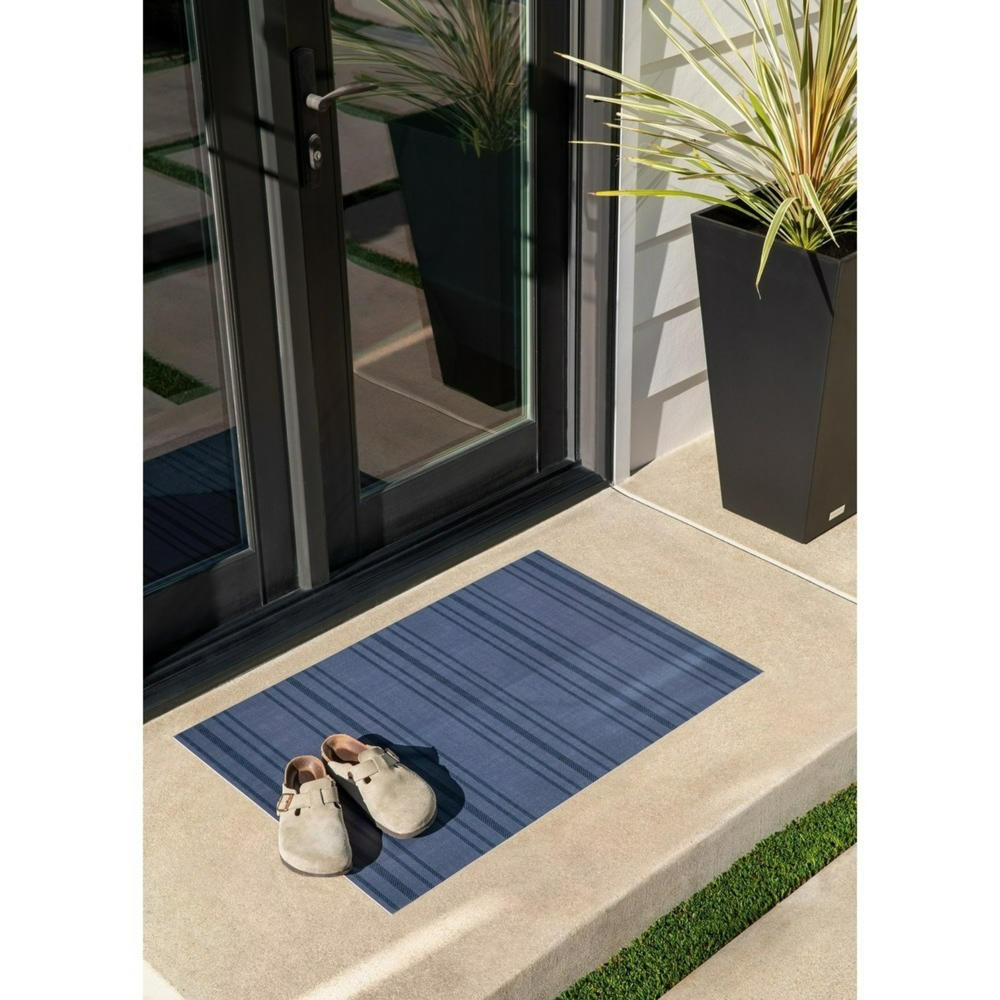 36242088 Ticking Striped Rectangular Outdoor Accent Rug - 24 x 36 in. - Blue