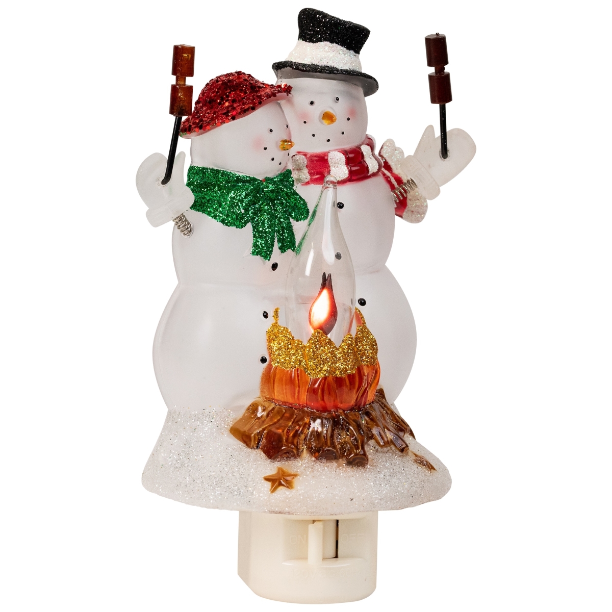 35846214 5.5 in. Glittered Snow Couple Roasting Marshmallows Flickering Christmas Night Light, Multi Color