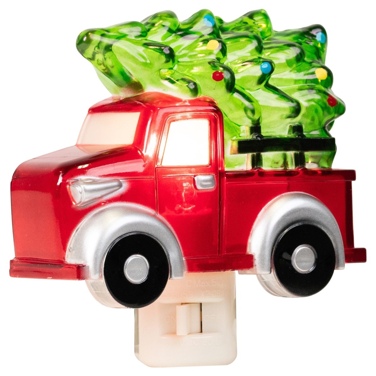 35846217 4.5 in. Vintage Pick-Up Truck with Tree Christmas Night Light, Red & Green
