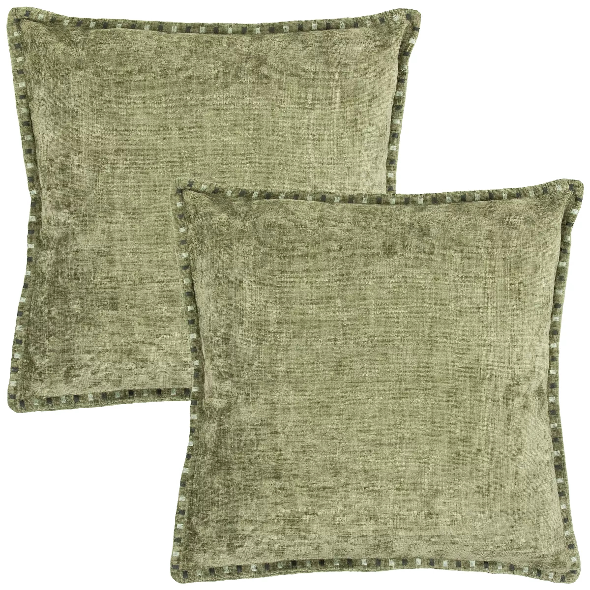 36220581 18 x 18 in. Chenille Throw Pillow with Short Satin Hem Stitching, Green - Set of 2