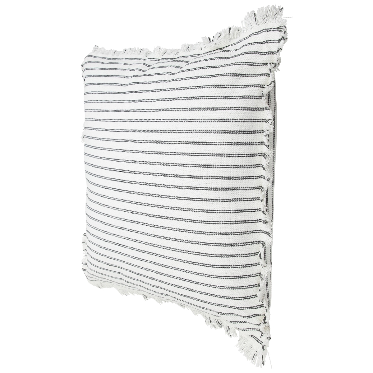 36220584 18 x 18 in. Square Patterned Cotton Fringed Throw Pillow, Gray & White - Set of 2