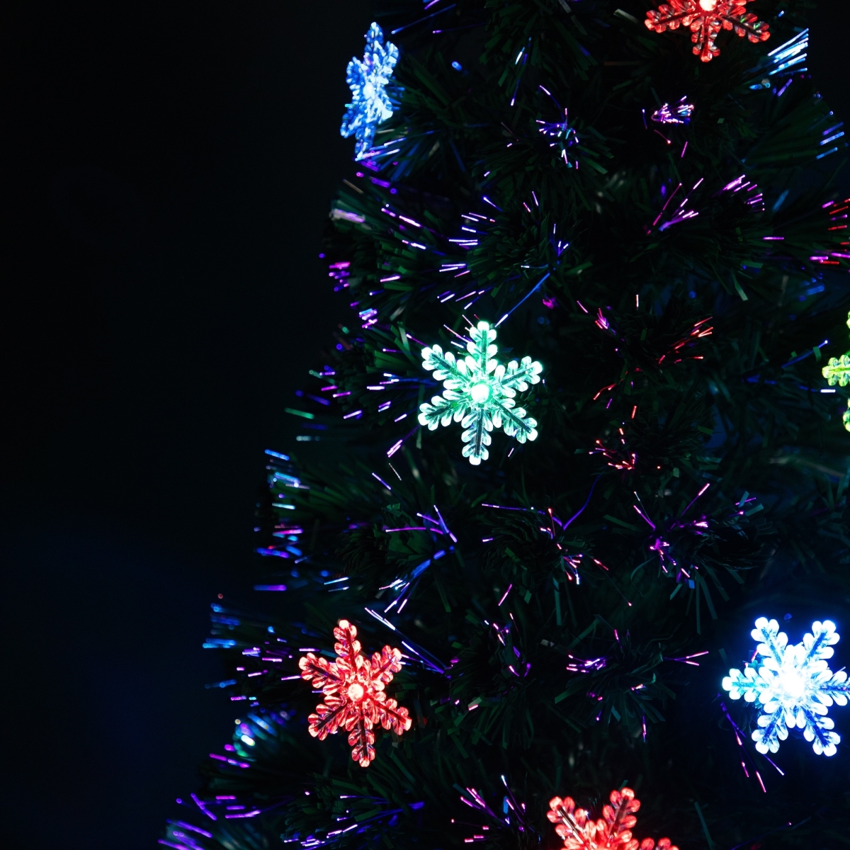 36220670 5 ft. Pre-Lit Fiber Optic Snowflake Artificial Christmas Tree with Multi LED Lights, Green