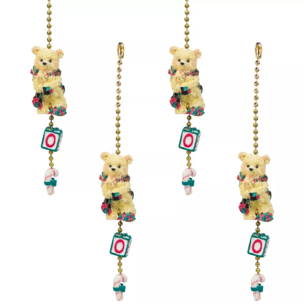36244125 10 in. Tartan Bear Christmas Light Chain Pull, Ivory - Set of 4