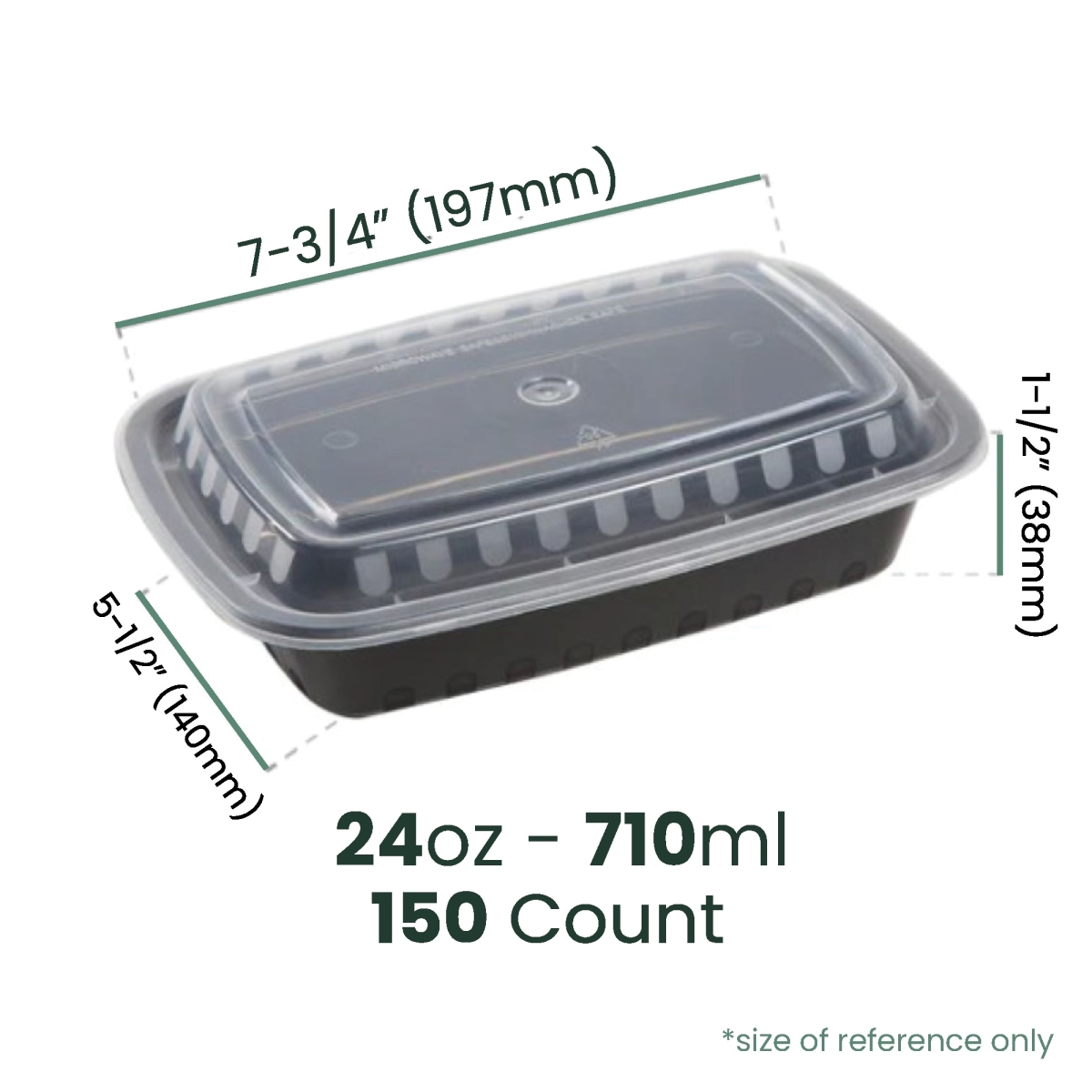 35855266 24 oz Microwave Plastic Rectangular Take Out Containers, Black - 150 Count