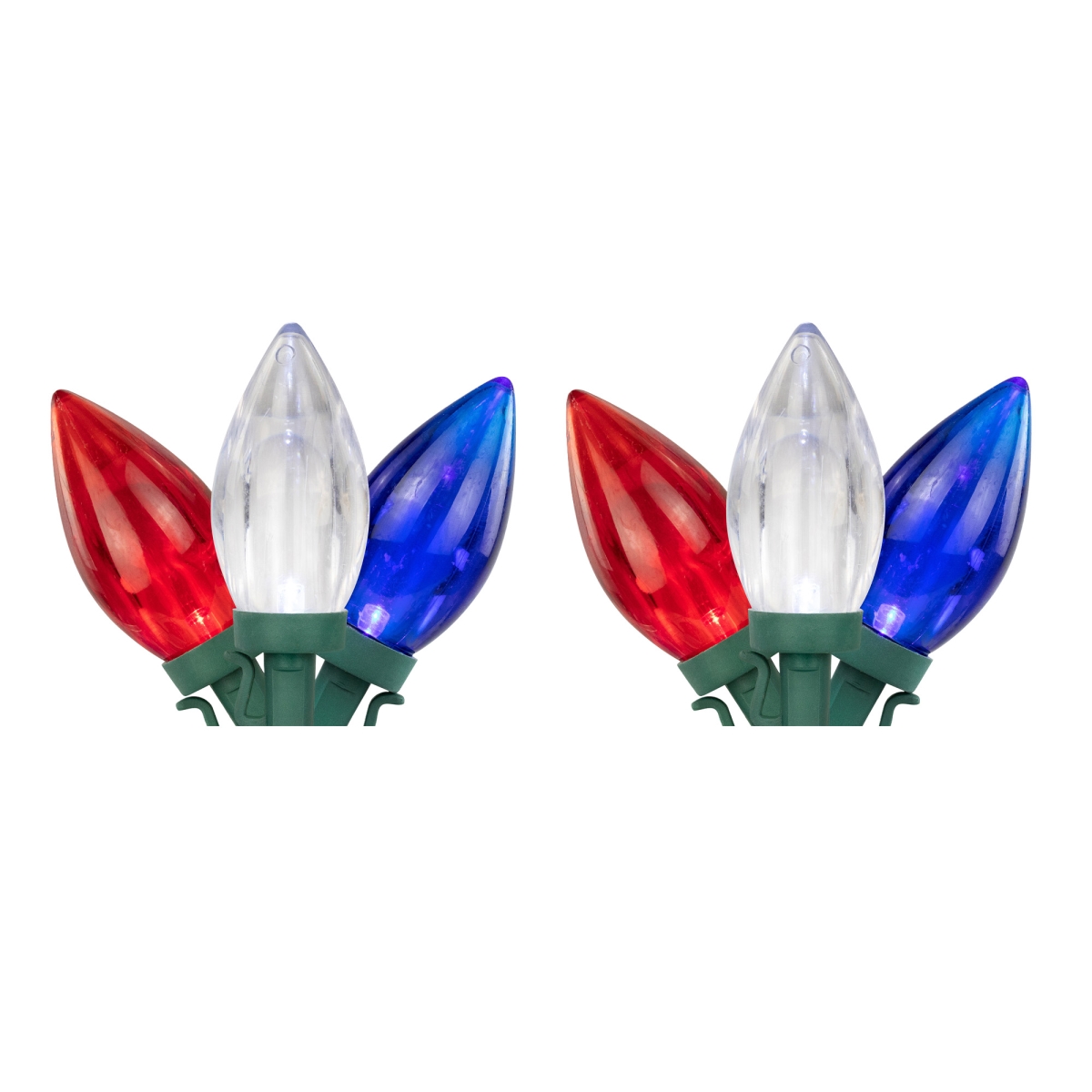36266718 LED Patriotic C7 Christmas Lights - Red  Clear and Blue - 16' Green Wire - 50ct