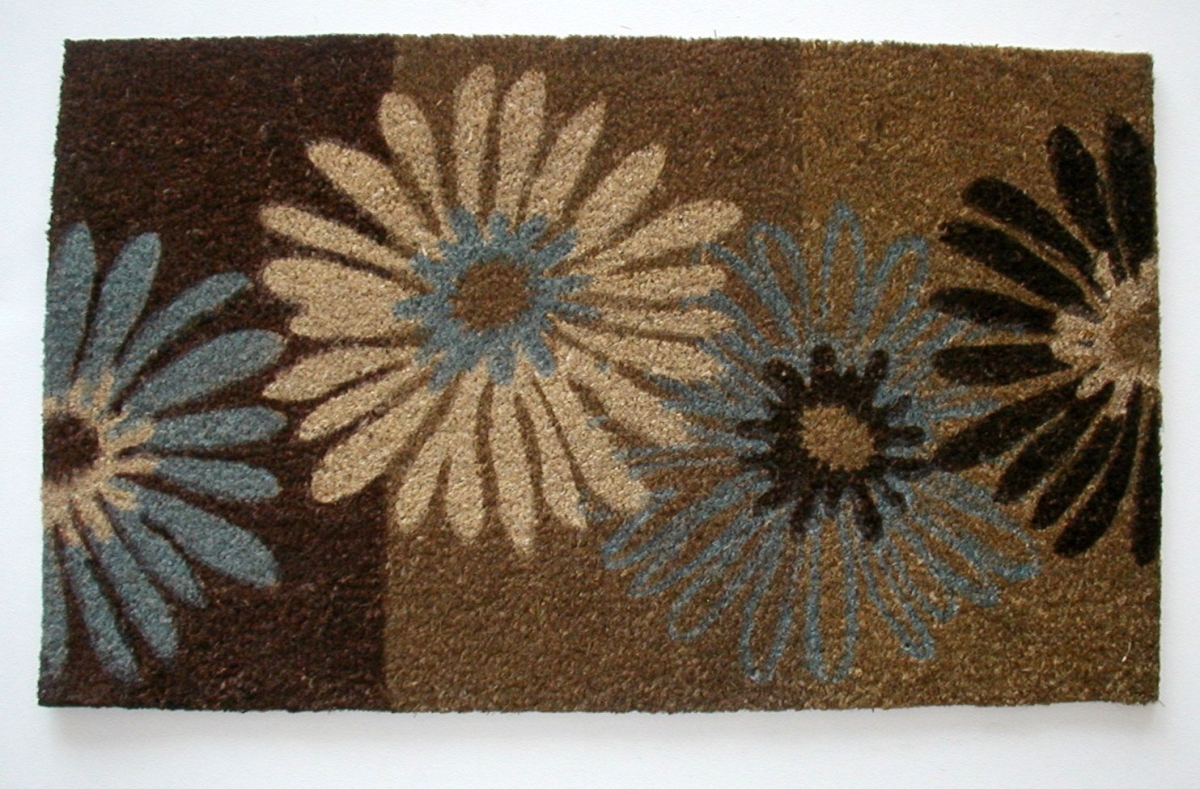G1013 multi color Daisy PVC Printed Earthtone Floral with Blue & Yellow Daisies, 18 x 30 in.