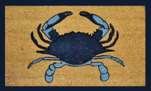 G384 18 x 30 in. Single Blue Crab with Blue Border Doormat