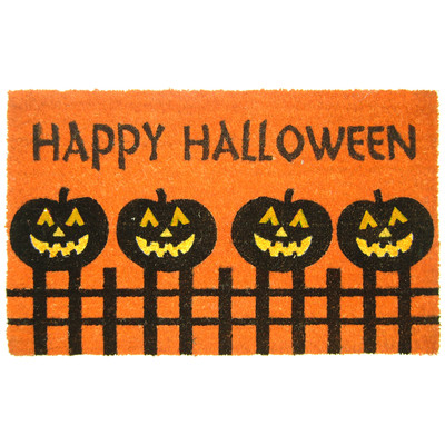 Picture of Geo Crafts G382 Halloween Fence Pumpkins 18 x 30 in. PVC Happy Halloween Pumpkins on a Fence