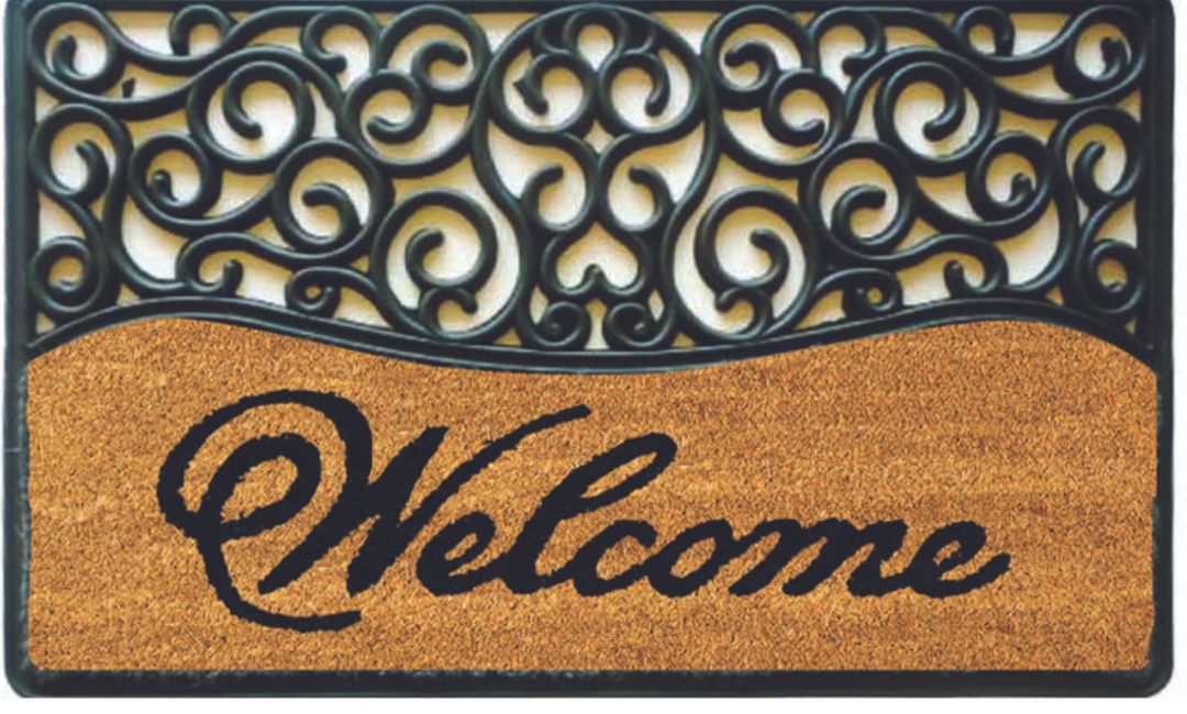G182 Grey 18 x 30 in. Rubber Scrol-Coir Molded Welcome Doormat, Gray