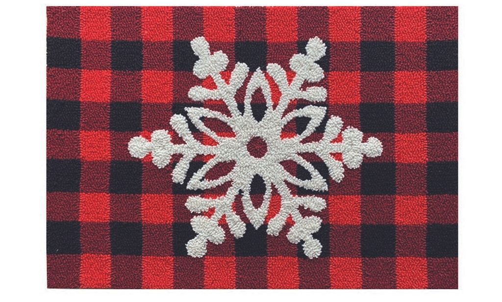 G297PP 20 x 30 in. Snowflake On Plaid Background Hooked Accent Rug, Polypropylene