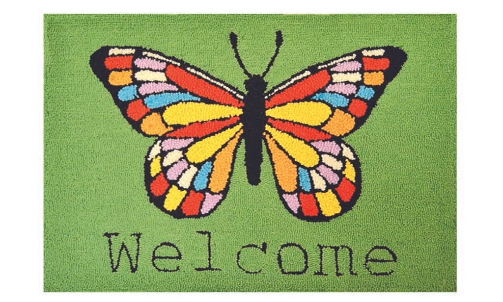G298PP 20 x 30 in. Butterfly Welcome Hooked Accent Rug, Polypropylene
