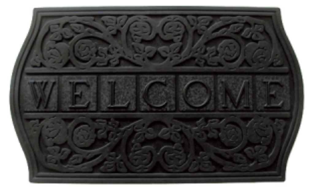 G307 18 x 30 in. Scroll Sculpted Welcome Oval Ends Doormat, Black - Rubber