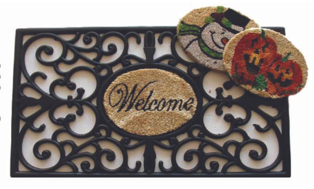 G338 18 x 30 in. Scroll & 3 Seasonal Insert Pieces Doormat, Rubber