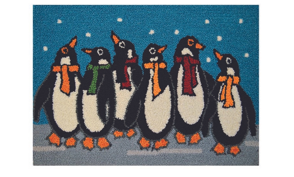 G341PP 20 x 30 in. Penguins On Blue Background Hooked Accent Rug, Polypropylene