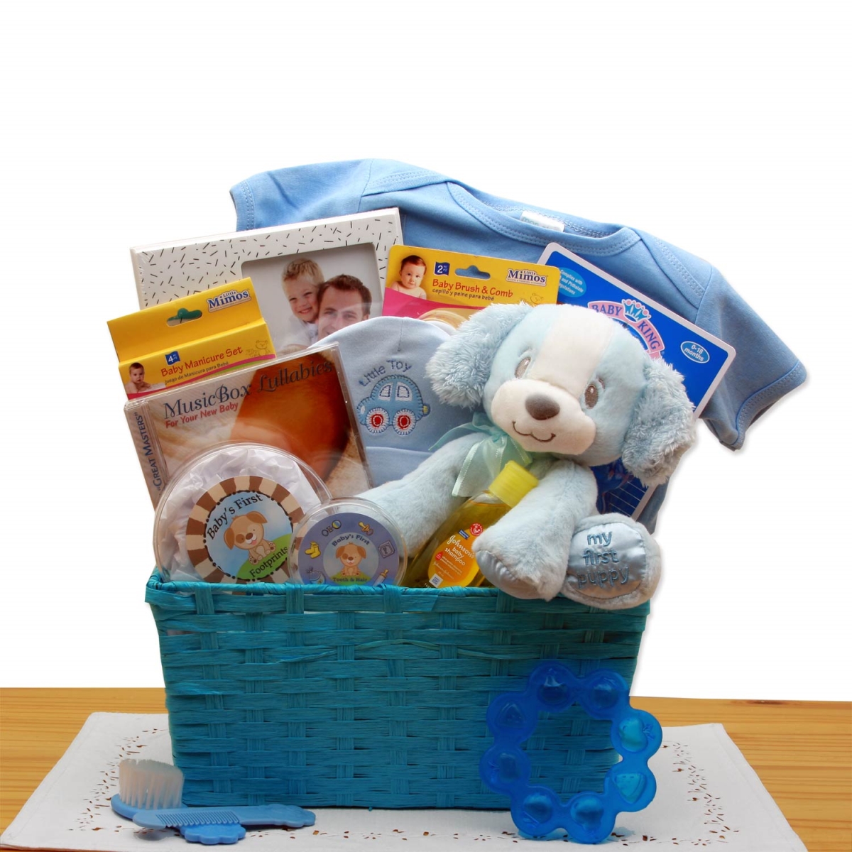 Picture of GBDS 890752-B Puppy Love New Baby Gift Basket - Blue