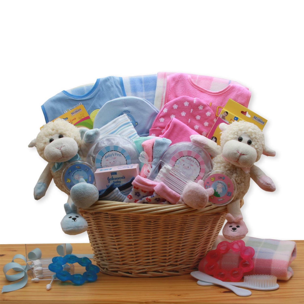 Picture of GBDS 890811-PB Double Delight Twins New Baby Gift Basket - Yellow
