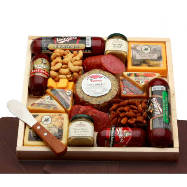Picture of Gift Basket Drop 821271 Deluxe Meat & Cheese Lovers Sampler Tray Gift Baskets