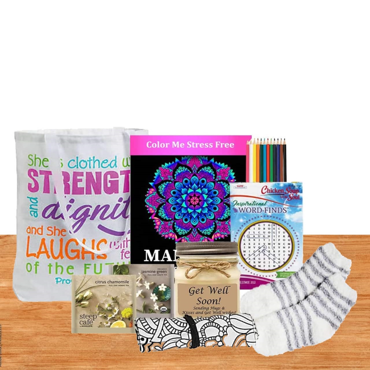 Picture of Gift Basket Drop 8113633 Get Well Soon Coloring & Activity Tote Gift Basket for Women