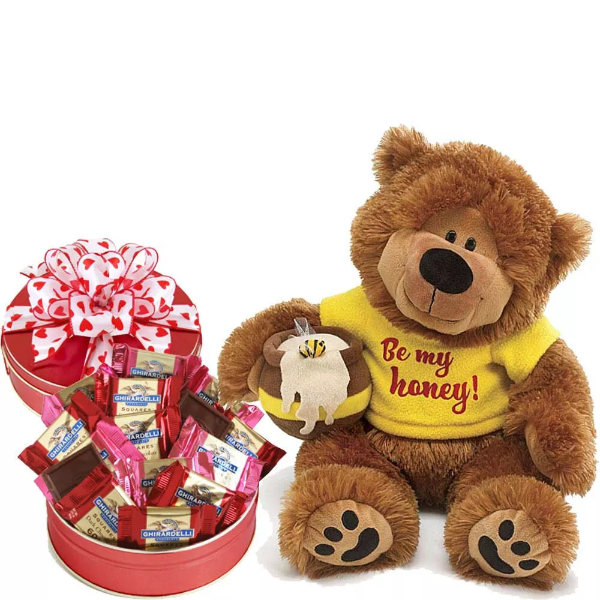 Picture of Gift Basket Drop 8162452 Be My Honey Bear & Chocolates Gift Set - Valentines Day Candy