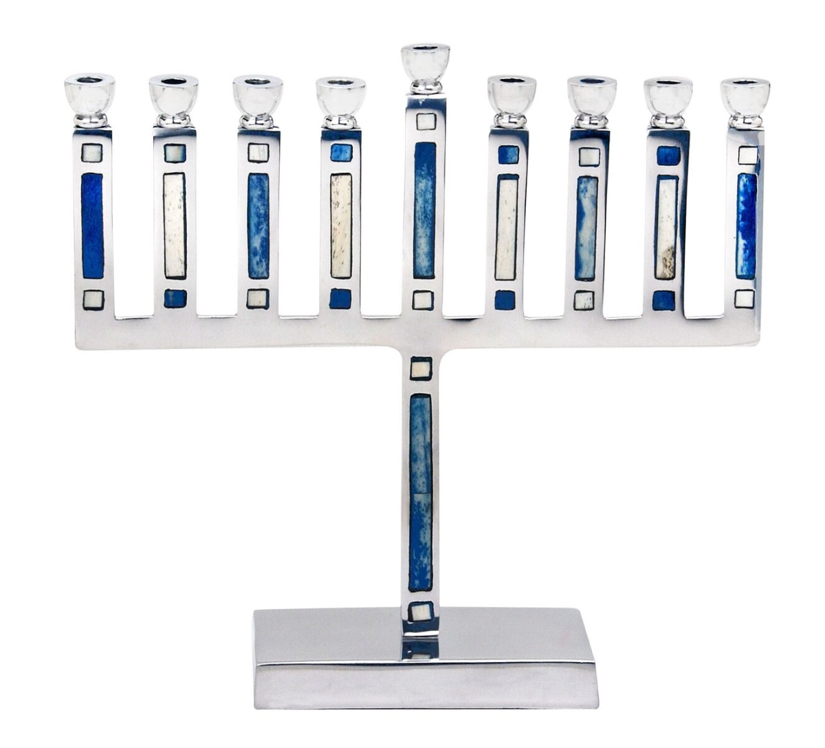 Picture of Israel Giftware Designs M-666 Aluminum Menorah with Blue & White Inlay