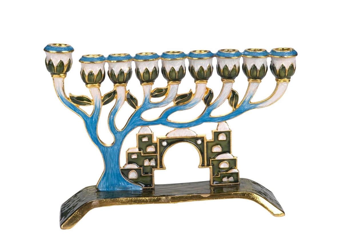 Picture of Giftmark M-697 Menorah with Tree of Life & Crystal Accents of Old Jerusalem - Blue & Brass